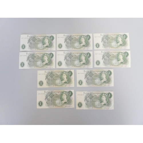 287 - Bank of England. A consecutive run of eight uncirculated one pound notes BR37 038453 - 038460 cashie... 