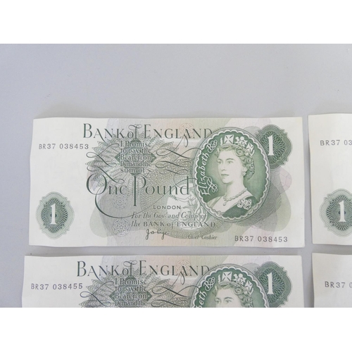 287 - Bank of England. A consecutive run of eight uncirculated one pound notes BR37 038453 - 038460 cashie... 