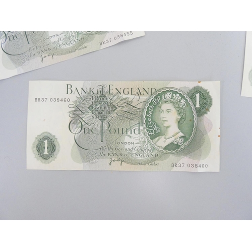 287 - Bank of England. A consecutive run of eight uncirculated one pound notes BR37 038453 - 038460 cashie... 