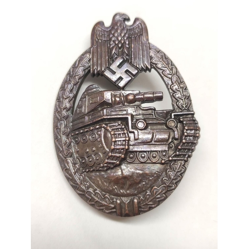 301 - Germany Third Reich: Tank Assault Panzerkampfabzeichen badge in bronze.