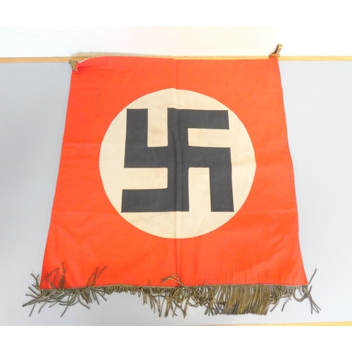 307 - German Third Reich NSDAP podium drape. Single sided red cotton with applied white disc bearing stitc... 