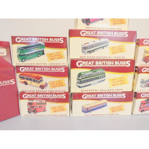 113 - Atlas Editions Great British Buses. 10 boxed 1:76 scale diecast models to include Blackpool Balloon ... 