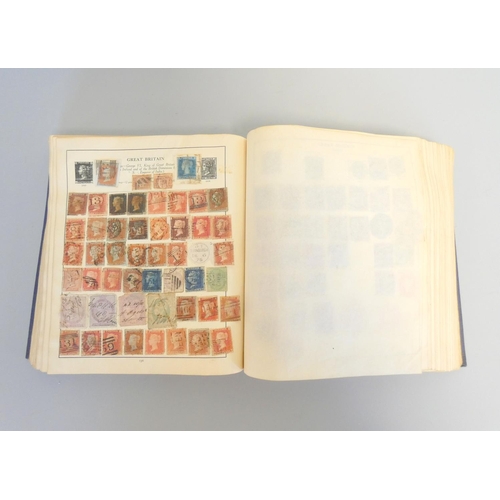 363 - Album of British and World postage stamps to include an imperforated two penny blue (plate letters N... 