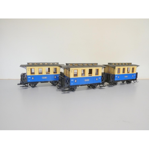 203 - LGB. Three Lehmann G scale 2nd class passenger carriages 3012. (3)