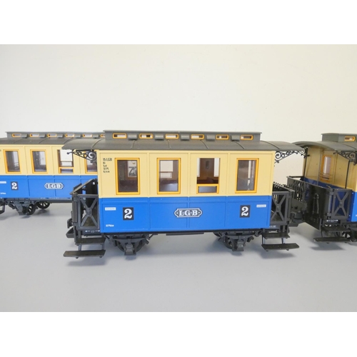 203 - LGB. Three Lehmann G scale 2nd class passenger carriages 3012. (3)