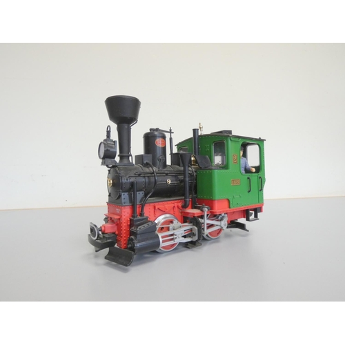 204 - LGB. No. 20212 0-4-0 loco running no. 2 red chassis, green cab, black boiler. ... 