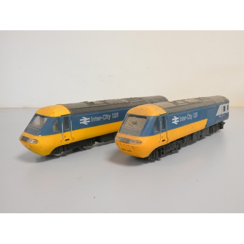 207 - Box of model railway locomotives, rolling stock, track and power supply to include two Hornby Interc... 