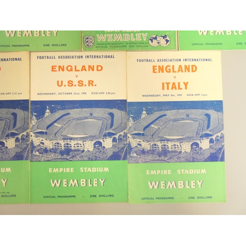 397 - Collection of England FA Cup football programmes to include England VS USSR 22 Oct 1958, England VS ... 