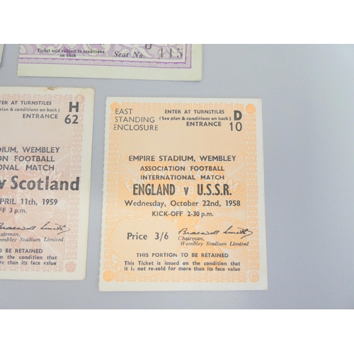 398 - Collection of England ticket stubs to include England VS France Oct 17th 1956, and a Wartime England... 