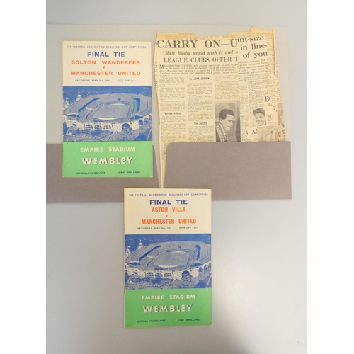 399 - Two FA Manchester United football programmes consisting of a pre disaster ''Busby Babes'' Aston Vill... 