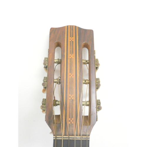 407 - Early 1900s Spanish parlour guitar by Alfonso Ricardo, Madrid with mother of pearl zig-zag inlay dec... 