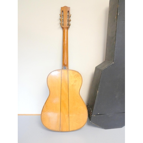 407 - Early 1900s Spanish parlour guitar by Alfonso Ricardo, Madrid with mother of pearl zig-zag inlay dec... 