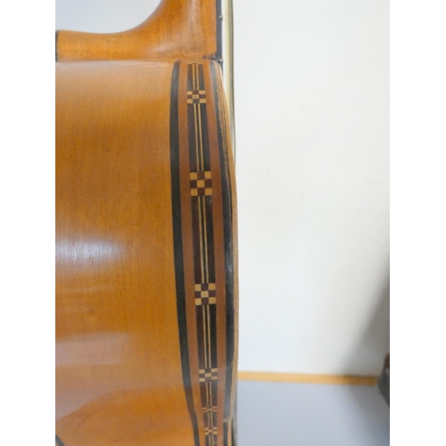 407 - Early 1900s Spanish parlour guitar by Alfonso Ricardo, Madrid with mother of pearl zig-zag inlay dec... 