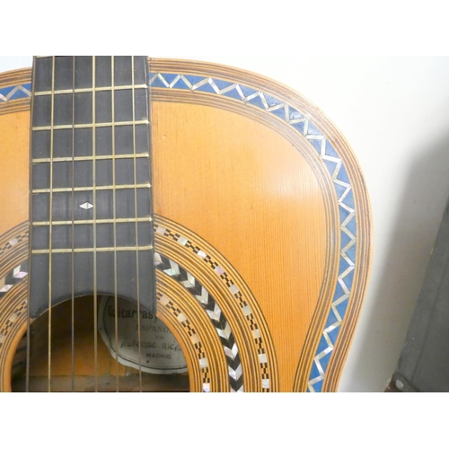 407 - Early 1900s Spanish parlour guitar by Alfonso Ricardo, Madrid with mother of pearl zig-zag inlay dec... 