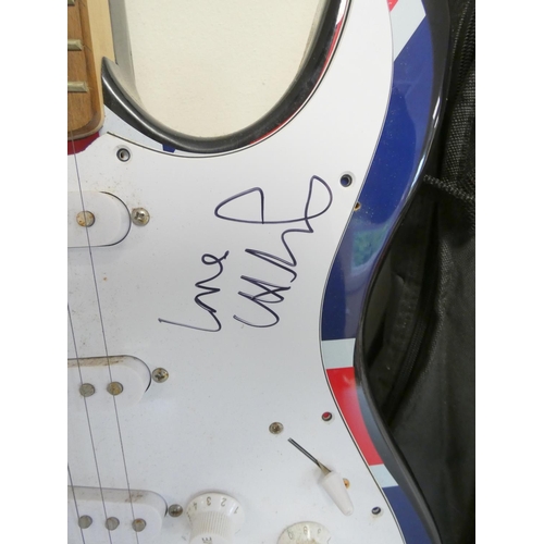 408 - Gear 4 Music Union Jack electric guitar signed by Chris Martin of Coldplay. With certificate of auth... 