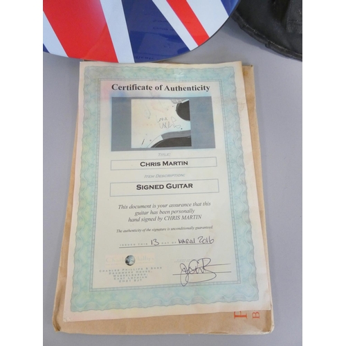 408 - Gear 4 Music Union Jack electric guitar signed by Chris Martin of Coldplay. With certificate of auth... 