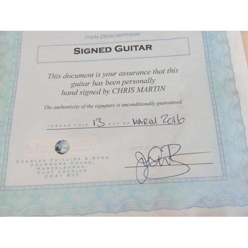 408 - Gear 4 Music Union Jack electric guitar signed by Chris Martin of Coldplay. With certificate of auth... 