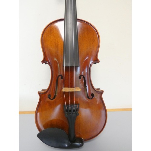 413 - Contemporary 3/4 violin by Antoni, spruce top with one piece maple back. With case and bow.