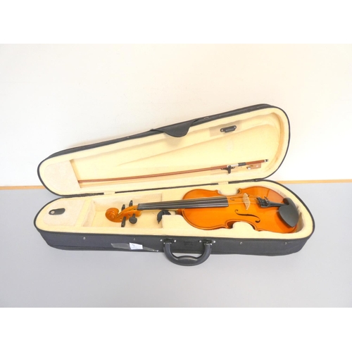 414 - Contemporary 3/4 violin by Cathedral, spruce top with two piece maple back. With case and bow.