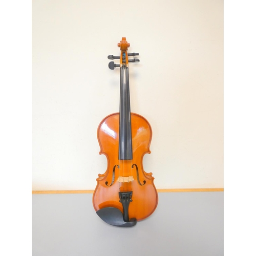 414 - Contemporary 3/4 violin by Cathedral, spruce top with two piece maple back. With case and bow.