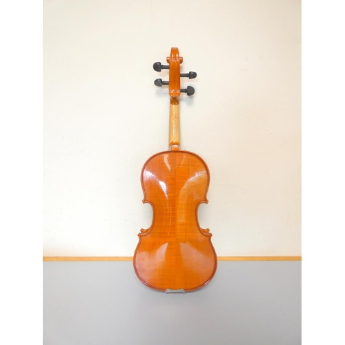 414 - Contemporary 3/4 violin by Cathedral, spruce top with two piece maple back. With case and bow.