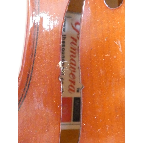 415 - Contemporary 3/4 violin by Primavera, spruce top with two piece maple back. With case and bow.