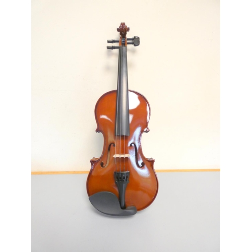 416 - Contemporary 3/4 violin, spruce top with two piece maple back. With case and bow.