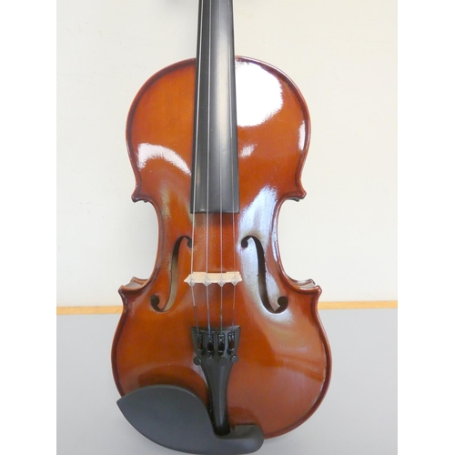 416 - Contemporary 3/4 violin, spruce top with two piece maple back. With case and bow.