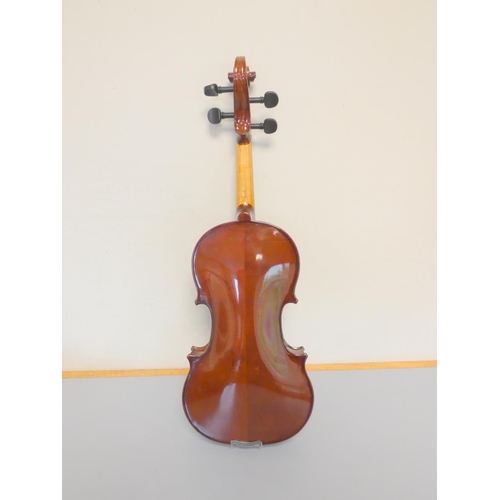 416 - Contemporary 3/4 violin, spruce top with two piece maple back. With case and bow.