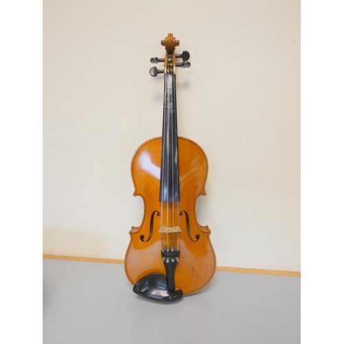 417 - Early 20th century 3/4 violin, spruce top with two piece maple back. With case and bow.