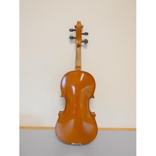 417 - Early 20th century 3/4 violin, spruce top with two piece maple back. With case and bow.