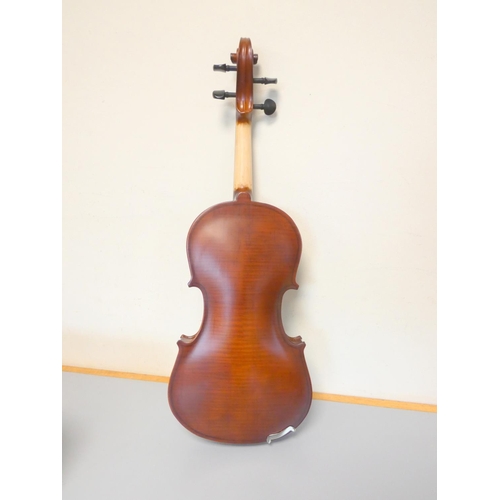 418 - Hindersine Inizio 3/4 violin, spruce top with two piece maple back. With case and bow.