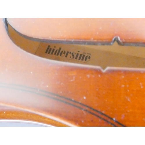 418 - Hindersine Inizio 3/4 violin, spruce top with two piece maple back. With case and bow.