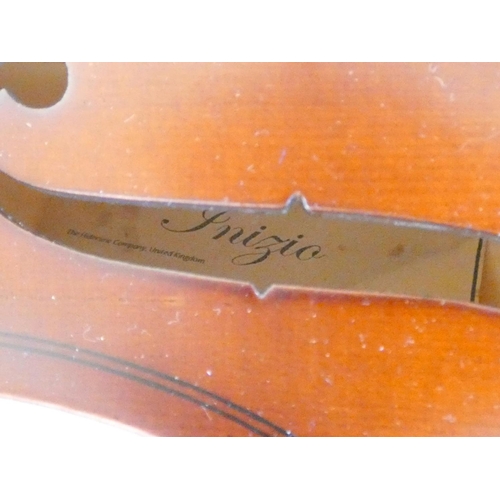 418 - Hindersine Inizio 3/4 violin, spruce top with two piece maple back. With case and bow.