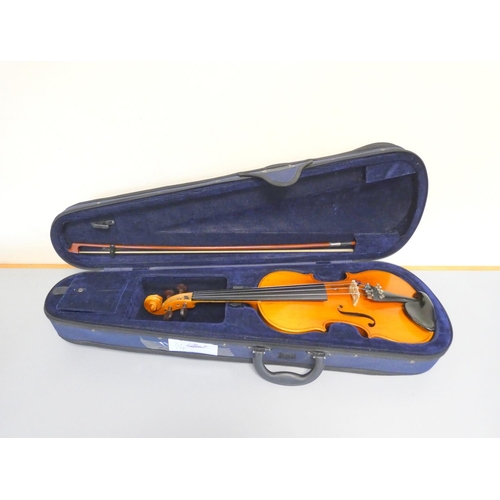 419 - 3/4 violin by Lark, spruce top with two piece maple back. With case and bow.