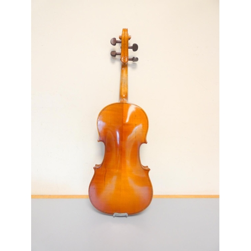 419 - 3/4 violin by Lark, spruce top with two piece maple back. With case and bow.