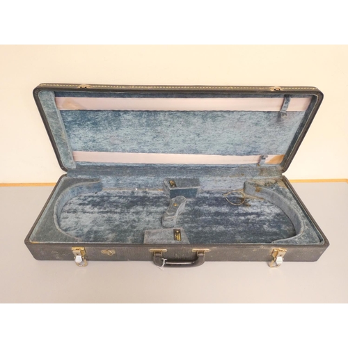 423 - Vintage 4/4 scale double violin case with blue velvet interior.