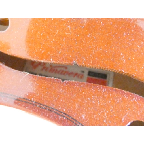 424 - 1/4 scale violin by Primavera, spruce top with two piece maple back. With case and bow.