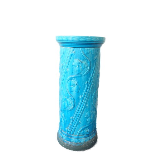 183 - Attributed to Burmantofts of Leeds, glazed pottery faience stick stand, decorated with incised motif... 