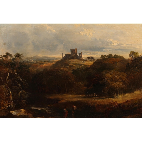 463 - 19TH CENTURY SCHOOL, castle ruins in a landscape, oil on canvas, unsigned, 43cm x 60cm, frame 70cm x... 