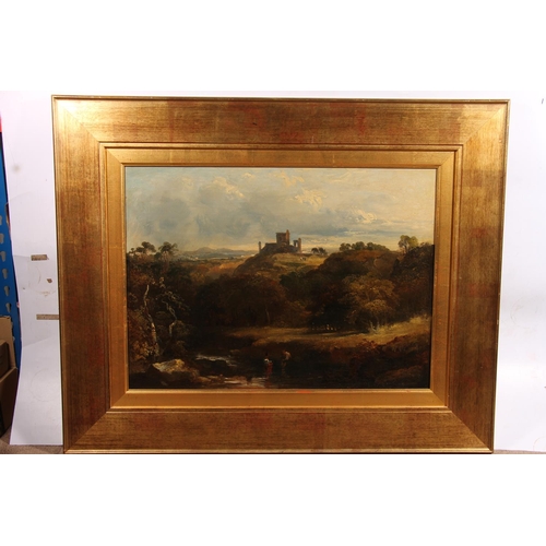 463 - 19TH CENTURY SCHOOL, castle ruins in a landscape, oil on canvas, unsigned, 43cm x 60cm, frame 70cm x... 