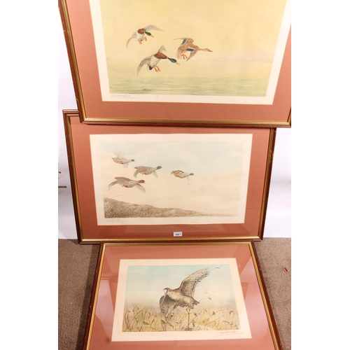 480 - LEON DANCHIN (French 1887-1938), grouse in flight and ducks in flight, a pair of coloured etchings, ... 