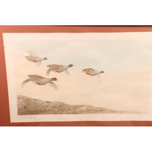 480 - LEON DANCHIN (French 1887-1938), grouse in flight and ducks in flight, a pair of coloured etchings, ... 