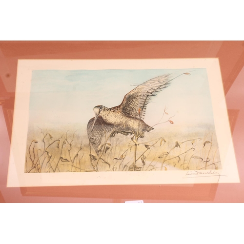 480 - LEON DANCHIN (French 1887-1938), grouse in flight and ducks in flight, a pair of coloured etchings, ... 