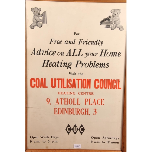 485 - Coal Utilisation Council Edinburgh poster, 75cm x 50cm, frame 79cm x 54cm.