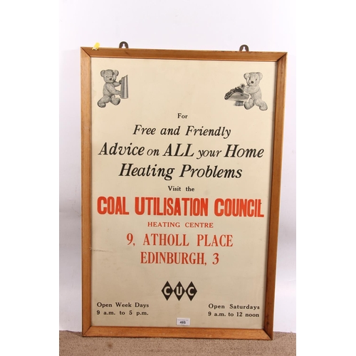 485 - Coal Utilisation Council Edinburgh poster, 75cm x 50cm, frame 79cm x 54cm.