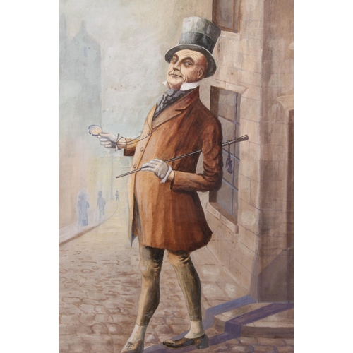 489 - J F CONN, full length portrait of Mr Micawber, watercolour painting, signed and dated 1930 lower rig... 