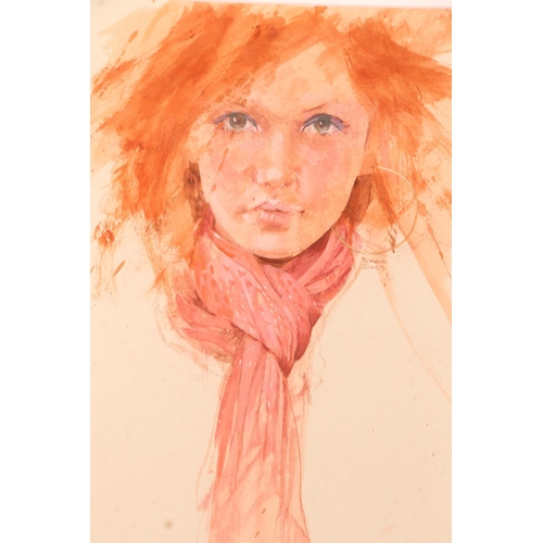 490 - DEREK JONES, Scarf, gouache, unsigned, 27cm x 19cm, frame 51cm x 41cm. Label verso 'The Torrance Gal... 