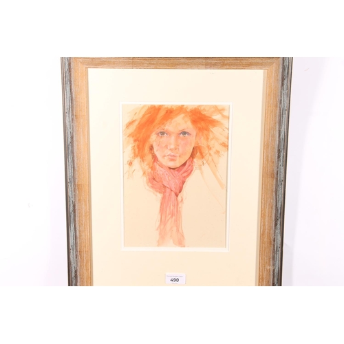 490 - DEREK JONES, Scarf, gouache, unsigned, 27cm x 19cm, frame 51cm x 41cm. Label verso 'The Torrance Gal... 