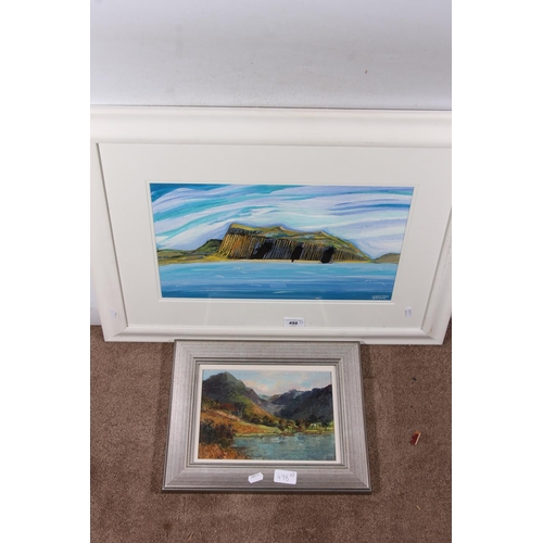 498 - J WETTEN BROWN, Staffa and Fingals Cave, oil painting on paper, signed lower right, 24cm x 42cm, fra... 